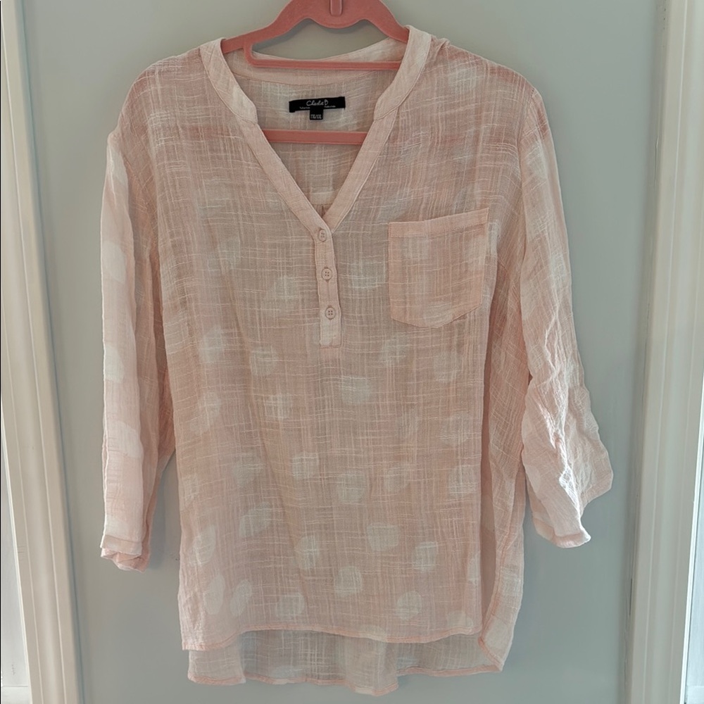 Charlie B Pink 3/4 Sleeve Tunic with Mandarin Collar